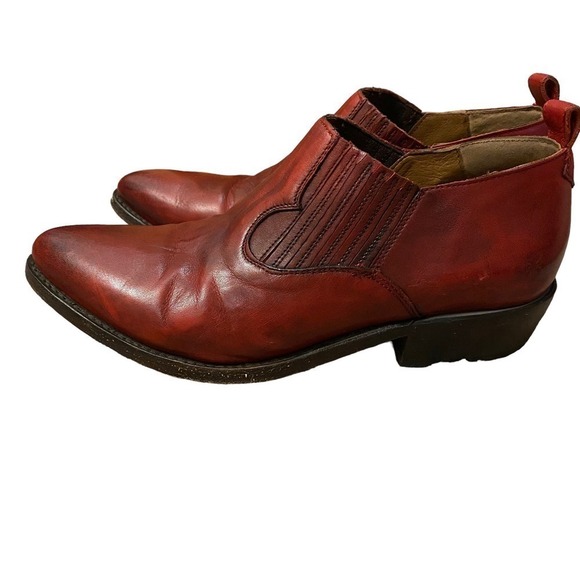 Frye women Billy Shootie Western Ankle Boots Almond Toe Leather Maroon Size 9.5 - Picture 5 of 10